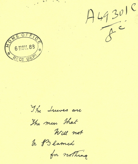 Copy of attachment to a Police report from Chief Commissioner Sir Charles Warren of the Metropolitan Police, to the Home Office
