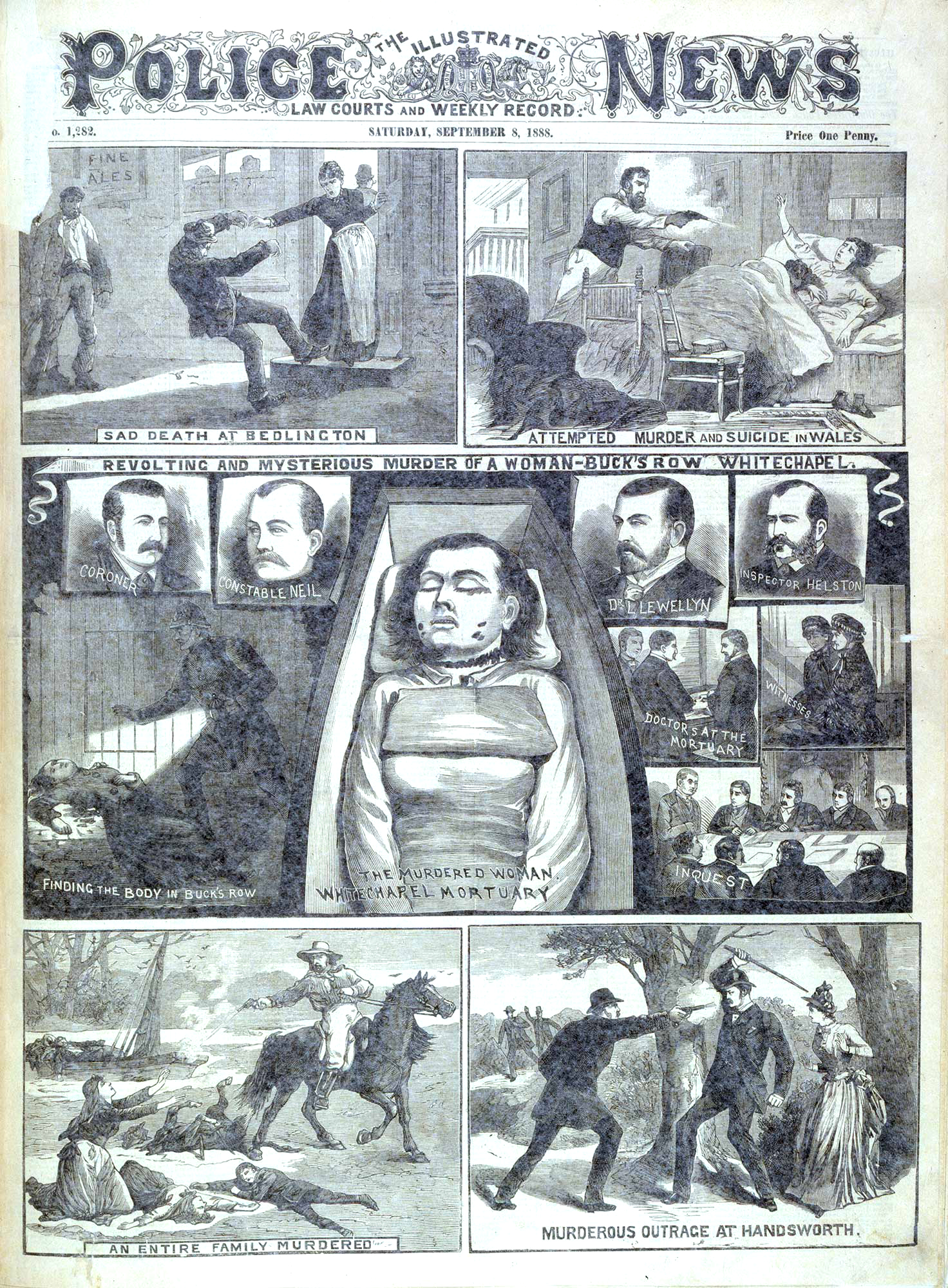 The Illustrated Police News - 8 September 1888 - Mary Ann Nichols. Period illustration: an artist's impression, not a photograph